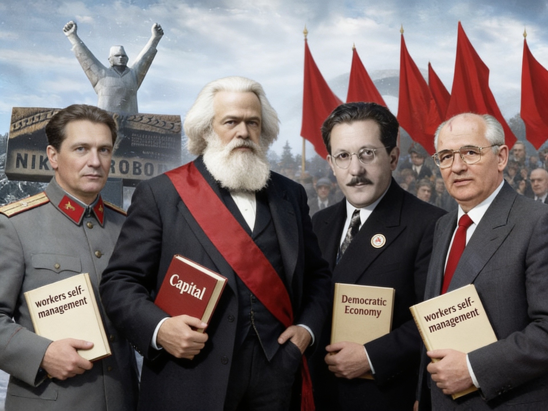 Tito, Marx, Kardelj og Gorbachev