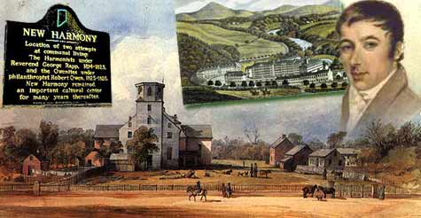 Den utopiske socialist Robert Owen stod sammen med Rochdale Pionererne bag verdens første forbrugerkooperativ. Hans senere forsøg med etableringen af New Harmony i Indiana gik knapt så godt.