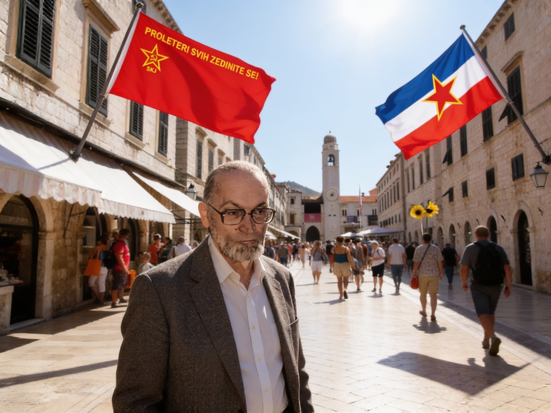 Branko Horvat at Stradun Street in Dubrovnik (AI generated)